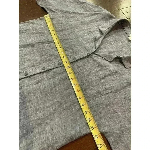 Garnet Hill 100% Linen Short Sleeve Button Up Shirt Top Blue Pocket 14 Large L - Picture 4 of 5